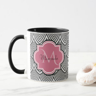 Tasse Trendy Black Arched Scallops Pink Monogramme Nom