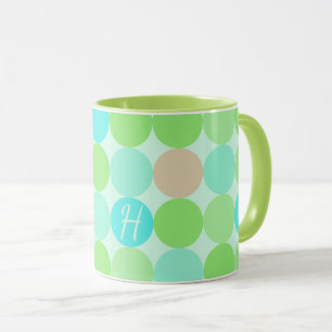 Tasse Turquoise Bleu Vert & Cercles Orange Monogramme