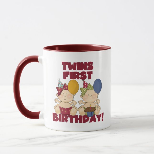 Tasse Twins 1er Anniversaire - Girls Tshirts et cadeaux (Gauche)