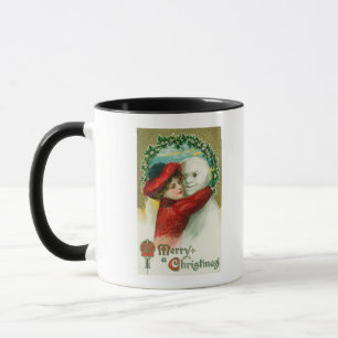 Tasse Un Joyeux Noël étreignant la scène de bonhomme de