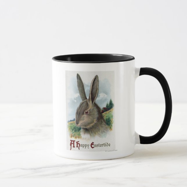 Tasse Une joyeuse scène de lapin gris Eastertide (Droite)