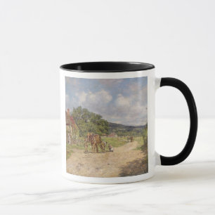 Tasse Une scène de village (huile sur la toile)