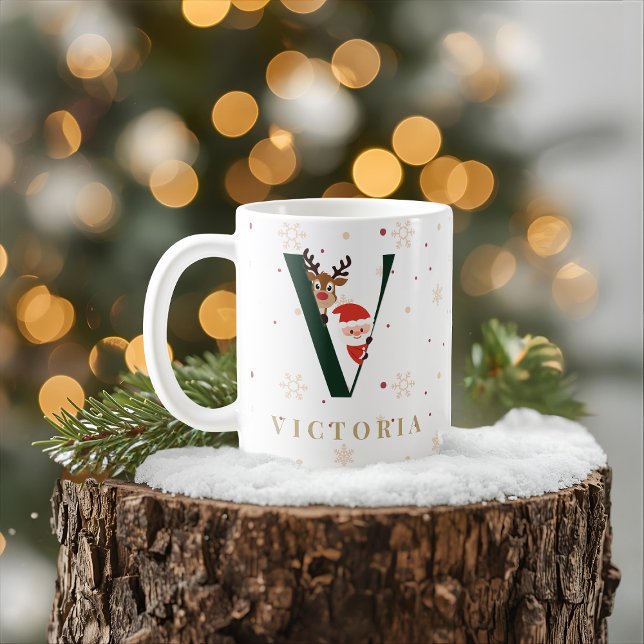 Tasse V Monogramme de Noël Personnalisée (Créateur téléchargé)