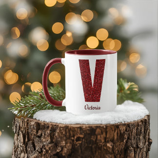Tasse V Monogramme Pailleté Moderne avec Nom