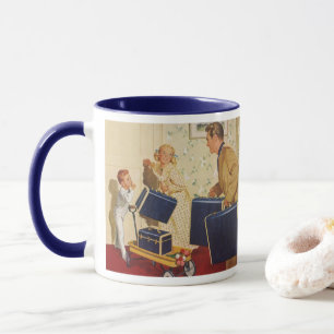 Tasse Vacances familiales vintage, papa, enfants et vali