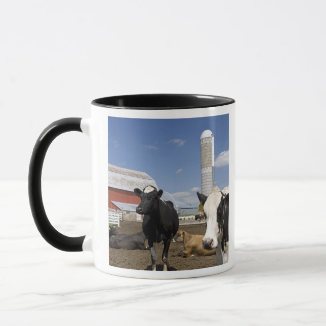 Tasse Vaches devant une grange rouge et silo sur une fer (Gauche)