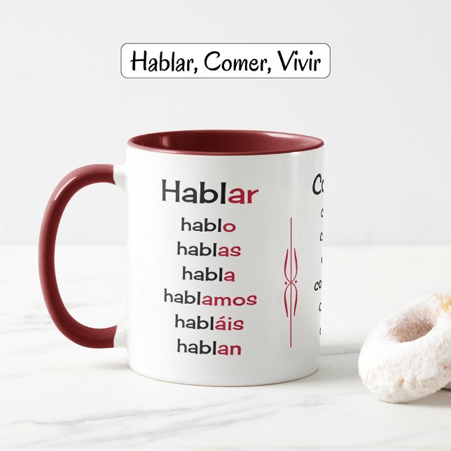 Tasse Verbes espagnols enseignement (Combo mug maroon option)