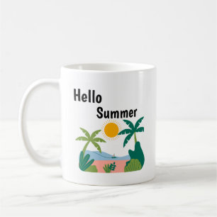 Tasse verte et orange bonjour l'été enjouée