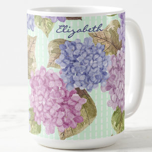 Tasse verte personnalisée avec fleurs d'hortensia
