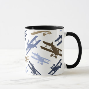 Tasse Vintage Biplane Motif d'avion bleu Brown