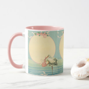 Tasse Vintage cigogne avec petite fille dans une couvert
