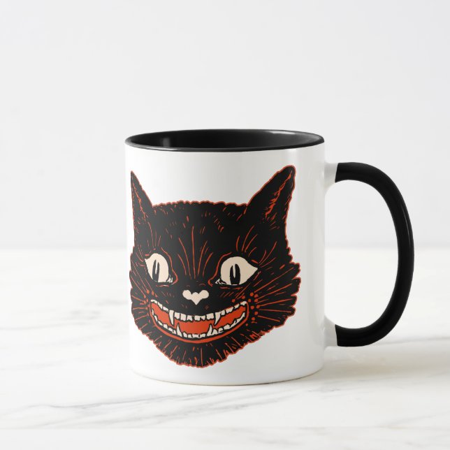 Tasse vintage de chat noir de Halloween (Droite)