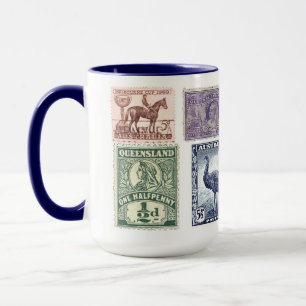 Tasse vintage de timbres-poste du Queensland,