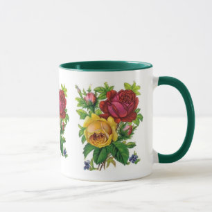 Tasse Vintage Florale Jaune Rose Rouge Vert