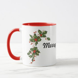 Tasse Vintage Noël, Holly Plante avec les baies rouges