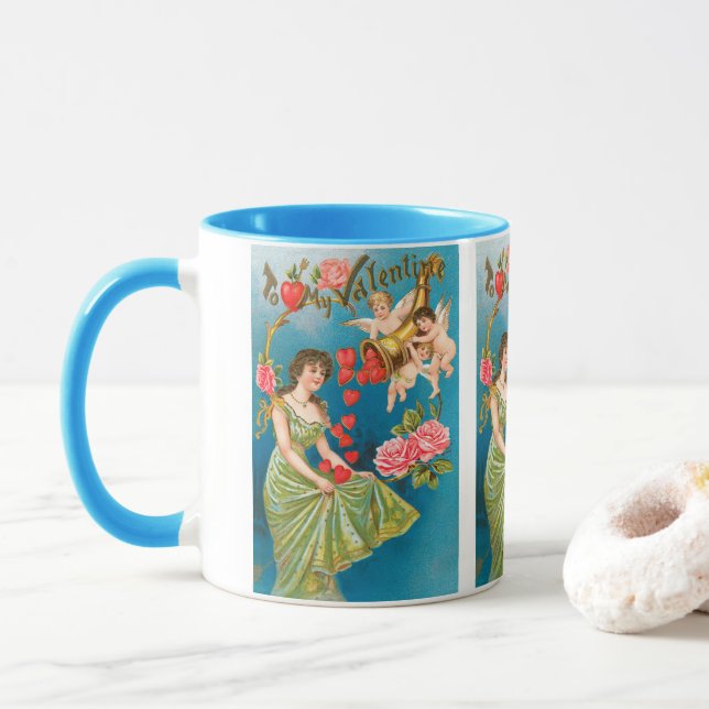 Tasse Vintage Victorien Valentine's Day Angels & Hearts (Avec donut)
