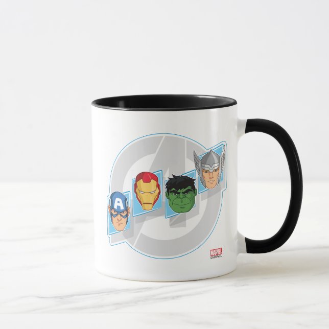 Tasse Visages de personnages d'Avengers sur le logo (Droite)