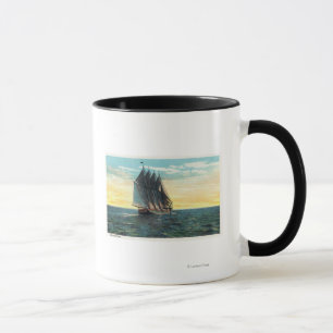 Tasse Vue de vieux château français, 3 drapeaux de pay