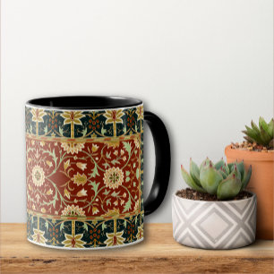 Tasse William Morris Floral Design Rouge Or Bleu Profond