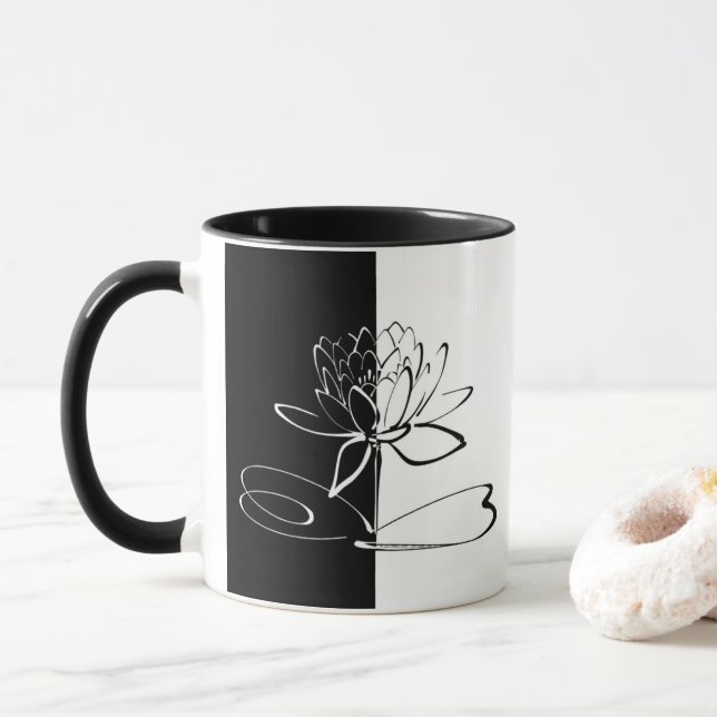 Tasse Yin Yang Black Lotus Blossom (Avec donut)