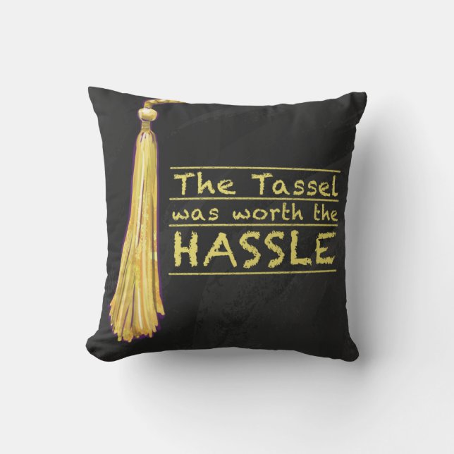 Tassel Hassle Gold Throw Pillow (Front)