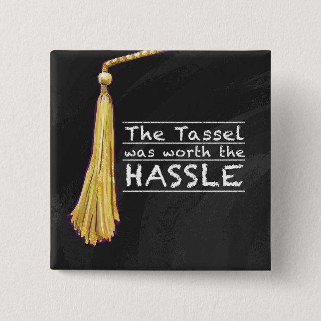 Tassel Hassle Silver 2 Inch Square Button (Front)