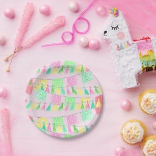 Tassel Papel Picado Pink Green Fiesta Paper Plates