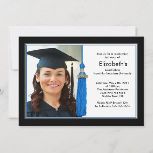 Tassel Photo Graduation Invitation Black & Blue