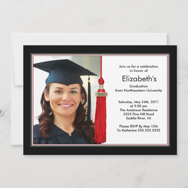 Tassel Photo Graduation Invitation Black & Red (Devant)