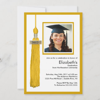 Tassel Photo Graduation Invitation Gold & White
