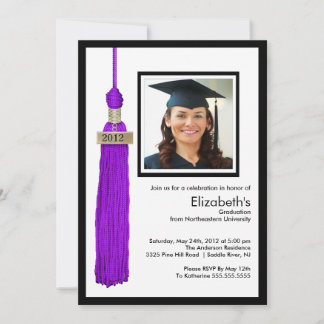 Tassel Photo Graduation Invitation Purple & White