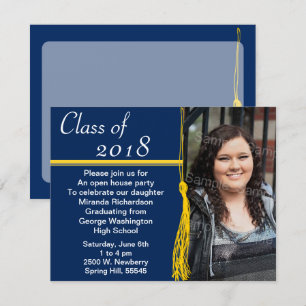 Tassel Photo Graduation Party Yellow and Blue Invitation