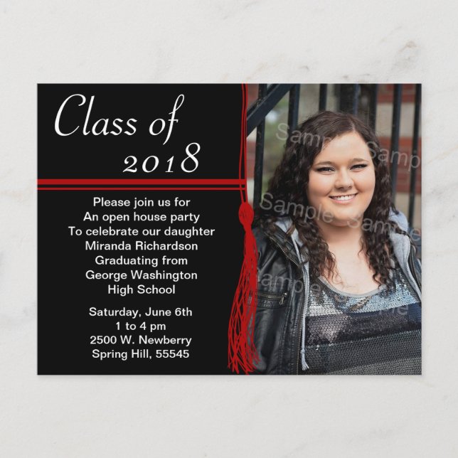 Tassel Red & Black Graduation Party Announcement (Front)