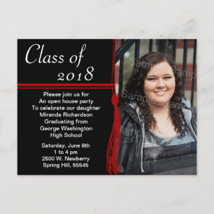 Tassel Red & Black Graduation Party Faire-part