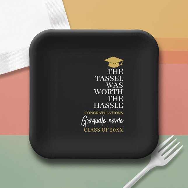 Tassel Was Worth the Hassle - Modern Graduation Paper Plate (Custom Graduation Paper Plate)
