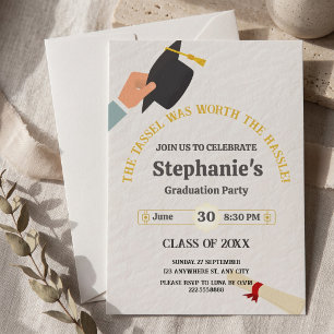 Tassel Worth the Hassle Fun Editable Grad Party Invitation