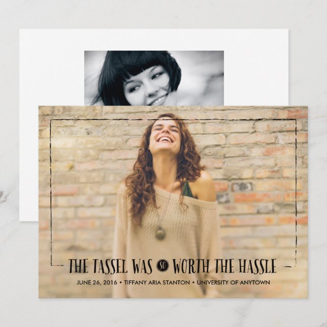 Tassel worth the Hassle in Black Grad Announcement (Front/Back)