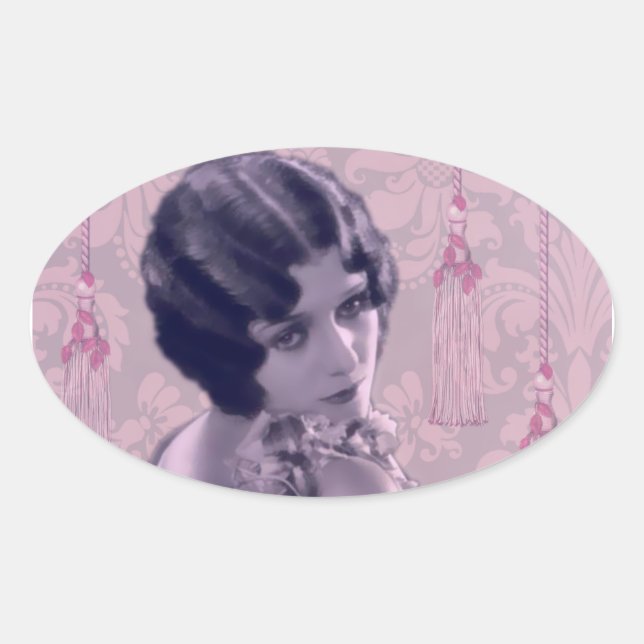 Tassels & Damask Vintage Photo - Amani Oval Sticker (Front)