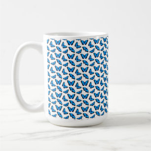 Tasses à café noires papillons bleus iridescents