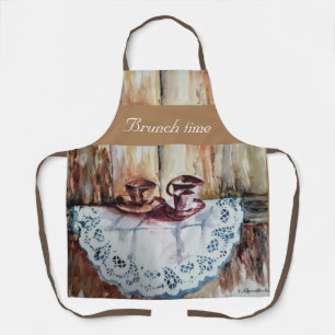Tasses à thé vintages sur tablier en dentelle blan