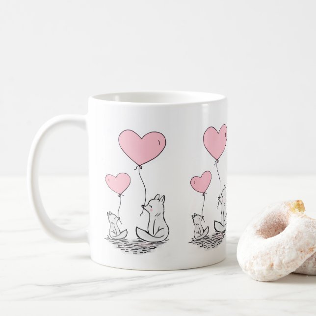 Tasses coeurs roses Foxy pour la Saint-Valentin (Avec donut)