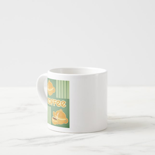 Tasses de café, pot de café et grains de café (Devant gauche)