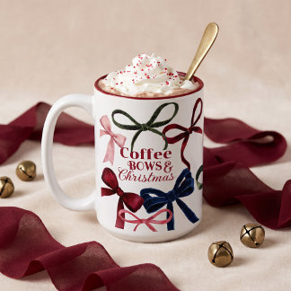 Tasses de café, rubans et Noël Coloré Ruban aquare