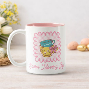 Tasses de thé de joie de Pâques matin gingham mign