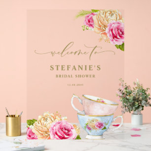 Tasses De Thé Florales Aquarelle Bienvenue Mariage
