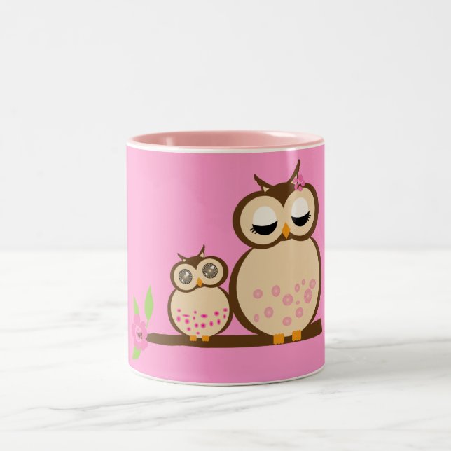 Tasses mignonnes de hibou de maman et de bébé (Centre)