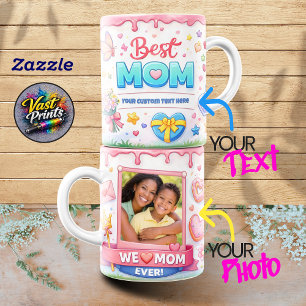Tasses personnalisées avec collage de photos rose