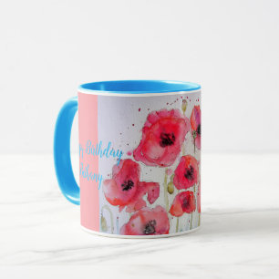 Tasses pour dames à nom en aquarelle Coquelicots r