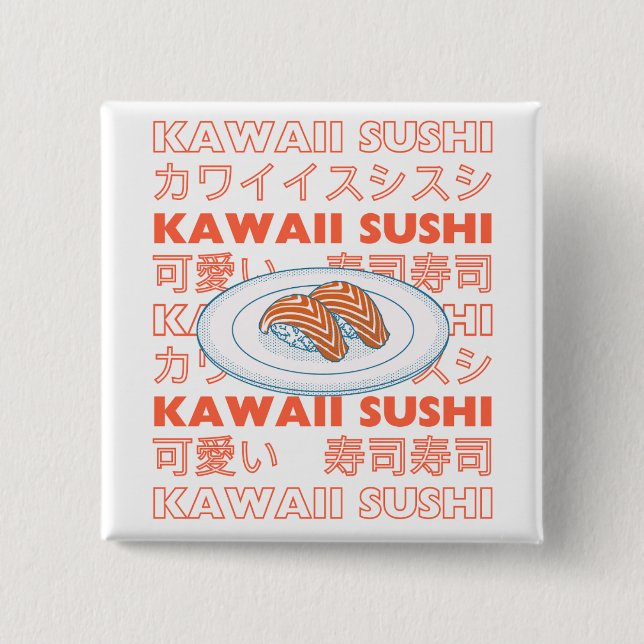 Taste of Japan Text & Sushi 2 Inch Square Button (Front)