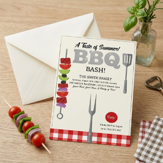 Taste of Summer BBQ Bash Red Gingham Plaid Invitation